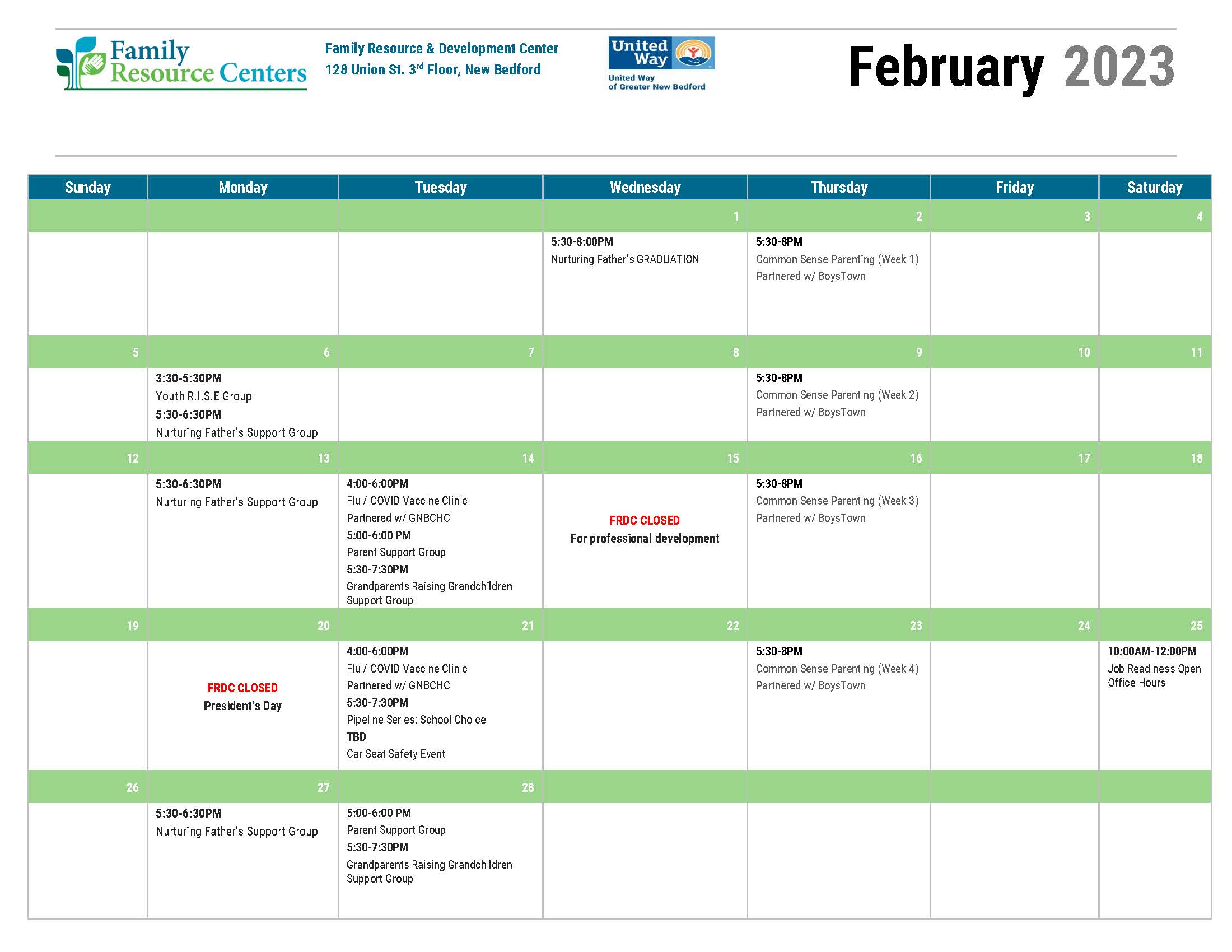 FRDC February Calendar